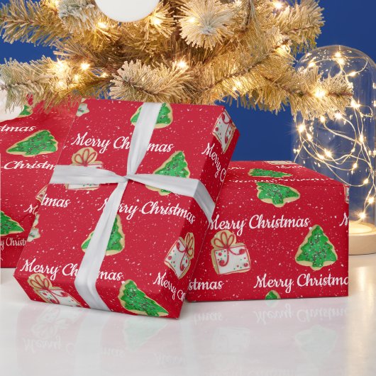 クリスマスシュガークッキーと雪片 ラッピングペーパー (クリスマス)