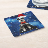 クリスマスシュナウザー スクエアペーパーコースター (アングル)