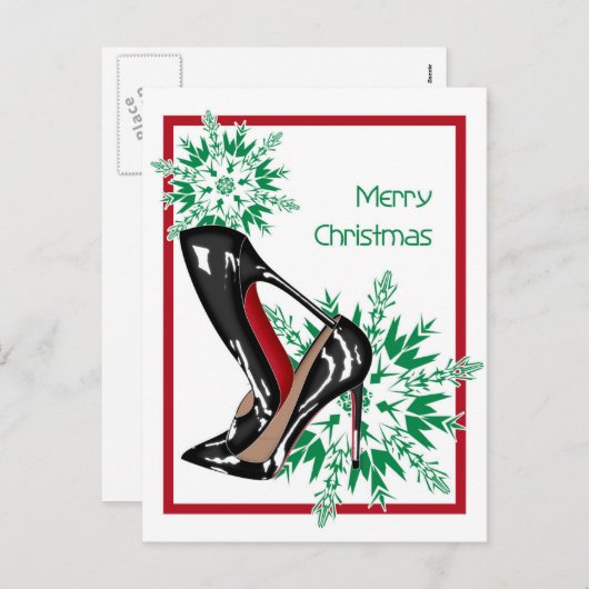 クリスマスシューズスティレットファッションスノーフレーククリスマス シーズンポストカード (正面/裏面)