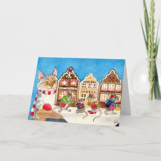 クリスマスショッピングネズミと猫 シーズンカード (正面)
