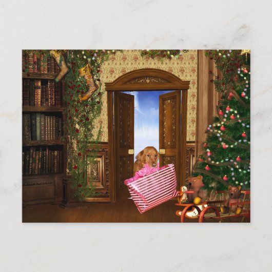 クリスマスショッピング犬 シーズンポストカード (正面)