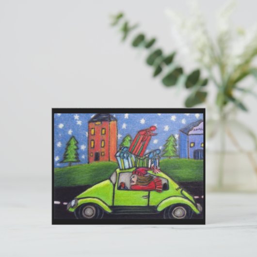 クリスマスショッピング車のギフト シーズンポストカード (スタンド正面)