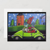 クリスマスショッピング車のギフト シーズンポストカード (正面/裏面)