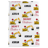 クリスマスショベル建築トラック名前をカスタムする ミディアムペーパーバッグ (裏面)