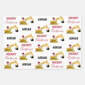 クリスマスショベル建築トラック名前をカスタムする ラッピングペーパーシート (正面3)