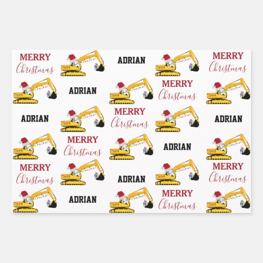 クリスマスショベル建築トラック名前をカスタムする ラッピングペーパーシート (正面)
