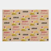 クリスマスショベル建築トラック名前をカスタムする ラッピングペーパーシート (正面2)