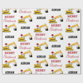 クリスマスショベル建築トラック名前をカスタムする ラッピングペーパー (フラット)