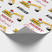 クリスマスショベル建築トラック名前をカスタムする ラッピングペーパー (角)