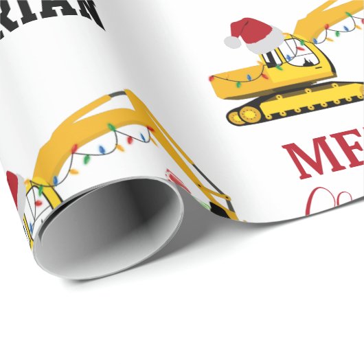 クリスマスショベル建築トラック名前をカスタムする ラッピングペーパー (ロールコーナー)