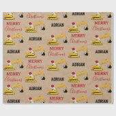 クリスマスショベル建築トラック名前をカスタムする ラッピングペーパー (フラット)