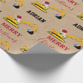 クリスマスショベル建築トラック名前をカスタムする ラッピングペーパー (角)