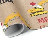 クリスマスショベル建築トラック名前をカスタムする ラッピングペーパー (ロールコーナー)