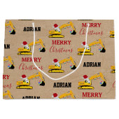 クリスマスショベル建築トラック名前をカスタムする ラージペーパーバッグ (正面)