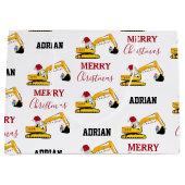 クリスマスショベル建築トラック名前をカスタムする ラージペーパーバッグ (正面)