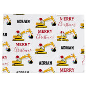 クリスマスショベル建築トラック名前をカスタムする ラージペーパーバッグ (裏面)