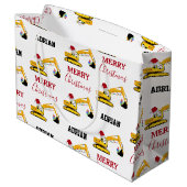 クリスマスショベル建築トラック名前をカスタムする ラージペーパーバッグ (裏面アングル)