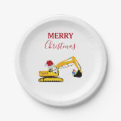 クリスマスショベル建築トラック ペーパープレート (正面)