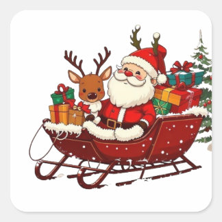クリスマスシリーズ4 – そりステッカー スクエアシール