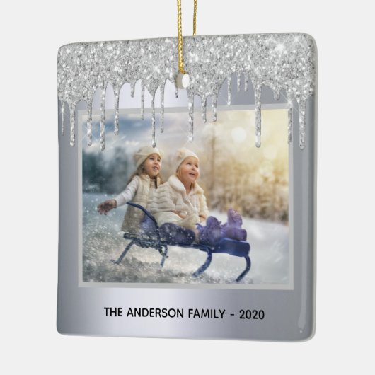 クリスマスシルバーのグリッターの乾燥の写真の冬 セラミックオーナメント (左)