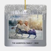 クリスマスシルバーのグリッターの乾燥の写真の冬 セラミックオーナメント (裏面)