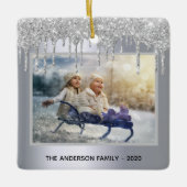 クリスマスシルバーのグリッターの乾燥の写真の冬 セラミックオーナメント (正面)