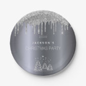 クリスマスシルバーの木のグリッターが乾く ペーパープレート (正面)