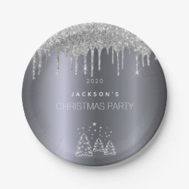 クリスマスシルバーの木のグリッターが乾く ペーパープレート