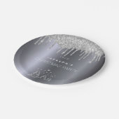 クリスマスシルバーの木のグリッターが乾く ペーパープレート (アングル)