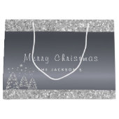 クリスマスシルバーの木のグリッターが乾く ラージペーパーバッグ (正面)