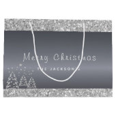 クリスマスシルバーの木のグリッターが乾く ラージペーパーバッグ (裏面)