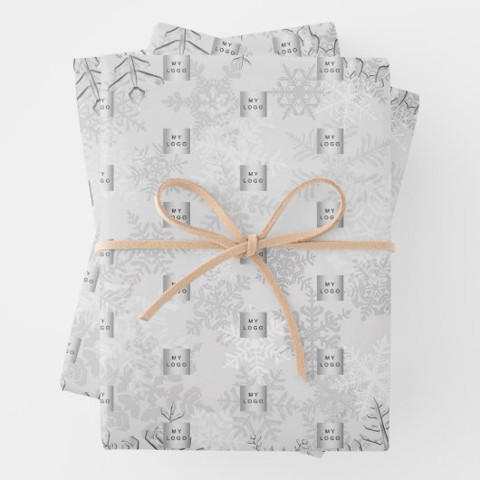 クリスマスシルバーの雪片のビジネスロゴ ラッピングペーパーシート (インサイチュ)
