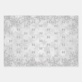 クリスマスシルバーの雪片のビジネスロゴ ラッピングペーパーシート (正面)