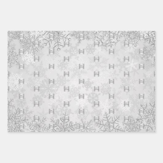 クリスマスシルバーの雪片のビジネスロゴ ラッピングペーパーシート (正面)