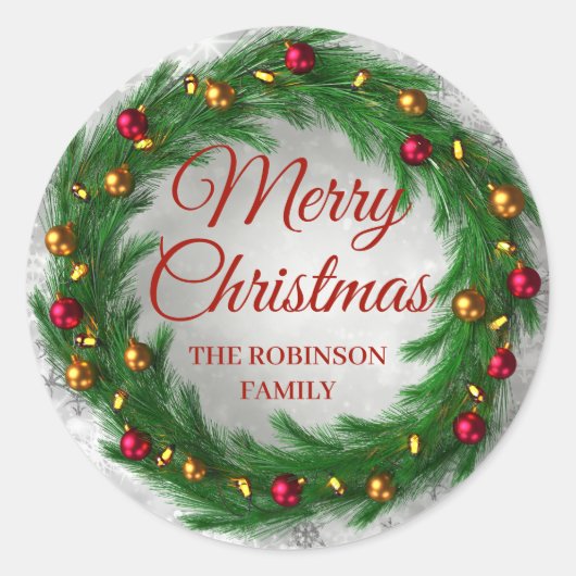 クリスマスシルバーウィンタースパークルフェスティバルリース ラウンドシール (正面)