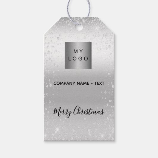 クリスマスシルバーグリッターのビジネスロゴ ギフトタグ (正面)