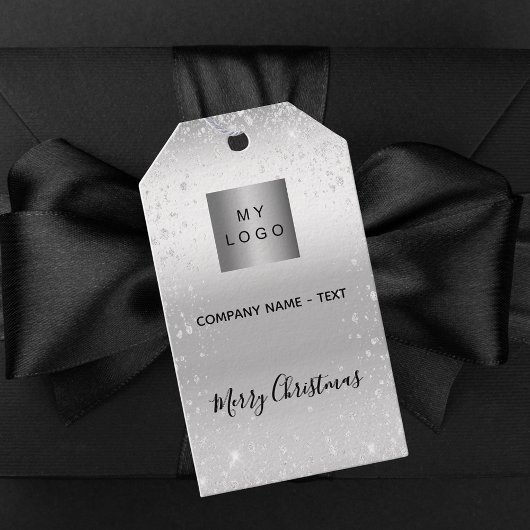クリスマスシルバーグリッターのビジネスロゴ ギフトタグ