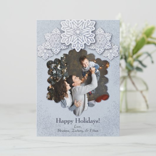 クリスマスシルバーグリッタースノーフレーク写真 シーズンカード (スタンド正面)