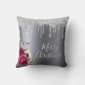 クリスマスシルバーグリッタードリップフォイルフローラバーガンディ クッション (裏面)
