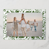 クリスマスシルバーグリーン植物体写真 箔シーズンカード (正面)