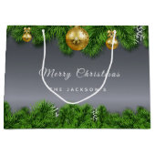 クリスマスシルバーグリーン金ゴールドオーナメント ラージペーパーバッグ (正面)