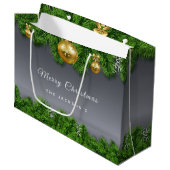 クリスマスシルバーグリーン金ゴールドオーナメント ラージペーパーバッグ (正面アングル)