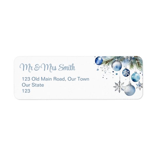 クリスマスシルバーブルーのバウツ雪の松 ラベル (正面)