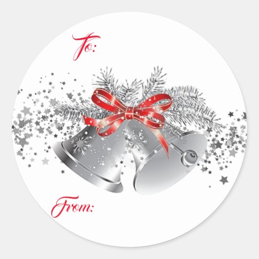 クリスマスシルバーベルギフトラベルシール ラウンドシール (正面)