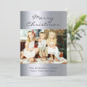 クリスマスシルバー家族の子供の写真 シーズンカード (スタンド正面)