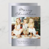 クリスマスシルバー家族の子供の写真 シーズンカード (正面/裏面)