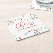 クリスマスシンプルかわいいカラフルストリングライト スクエアペーパーコースター (アングル)