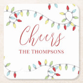 クリスマスシンプルかわいいカラフルストリングライト スクエアペーパーコースター (正面)