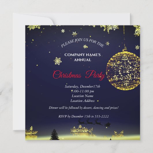 クリスマスシンプルのエレガントパーティの招待状 (正面)