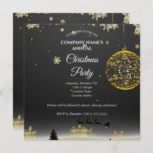 クリスマスシンプルのエレガントパーティの招待状 (正面/裏面)